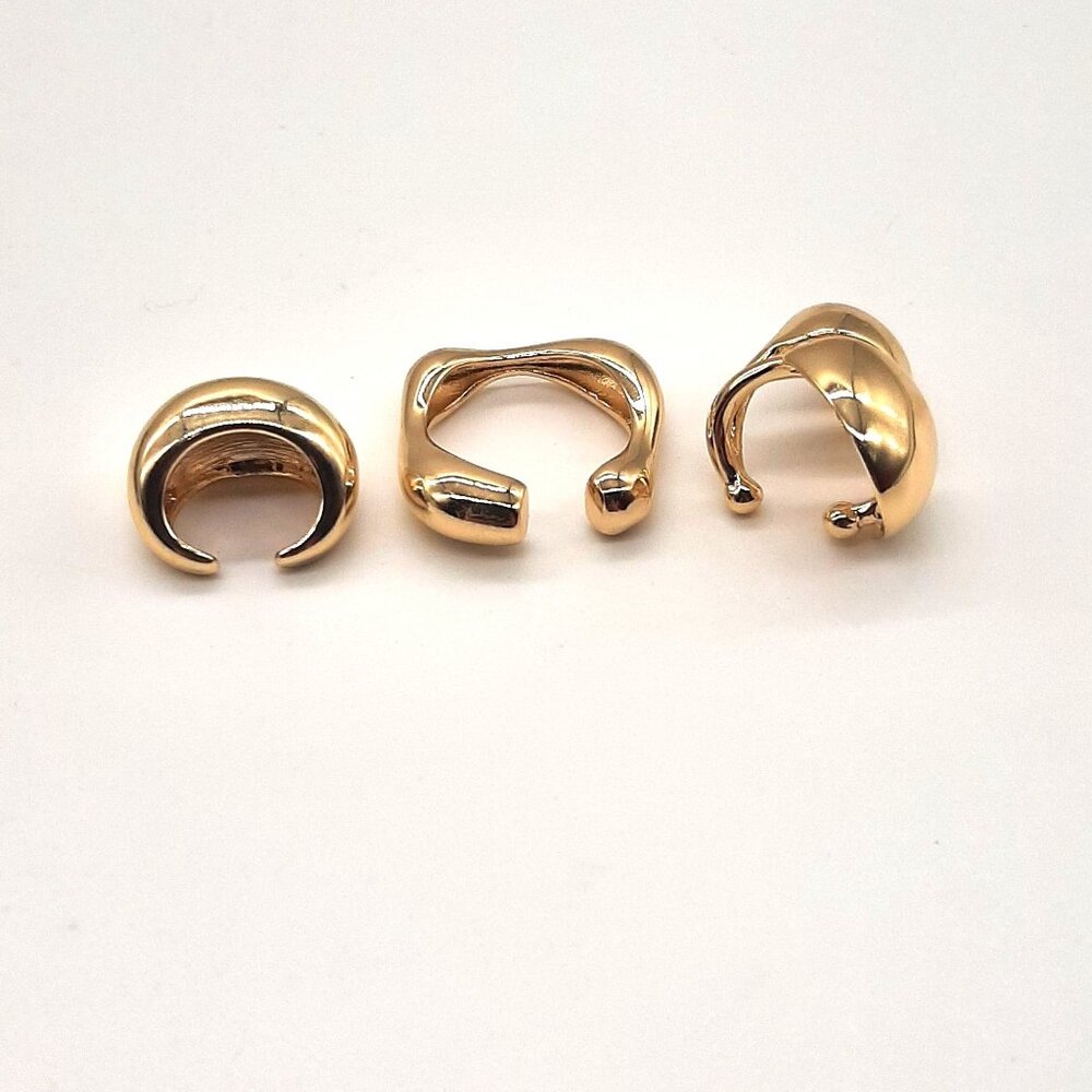 Urban Outfitters Chunky Gold-Tone Cuff Earrings Set Of 3 Modern Minimalist - Picture 2 of 2